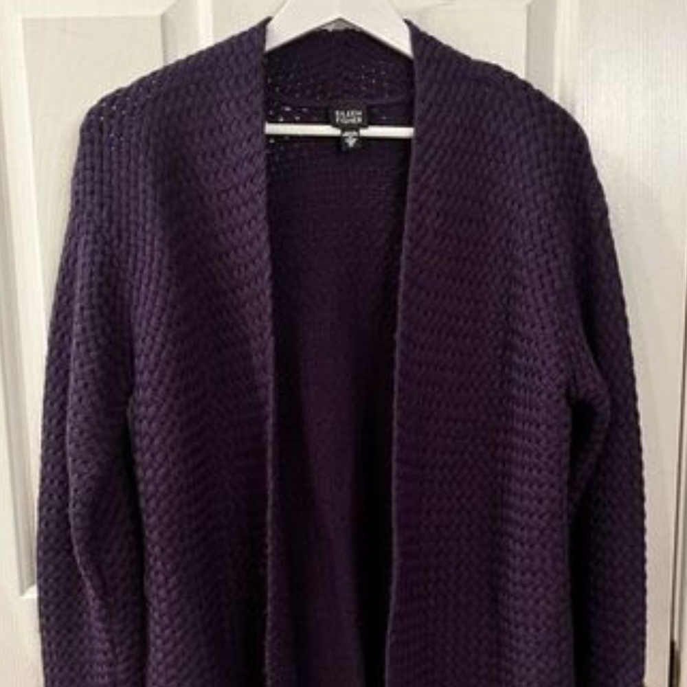 Eileen Fisher Basketweave knit poured Italian Wool Cardigan
